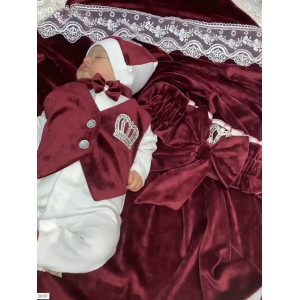 Летний комплект на выписку Королевский-Джентльмен бордовый