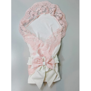 Плед Марин Блю с поясом молочный-розовый