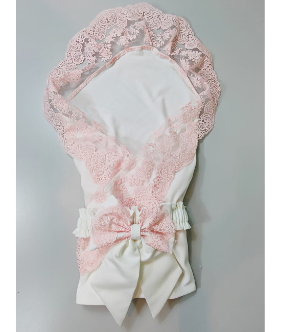 Плед Марин Блю с поясом молочный-розовый