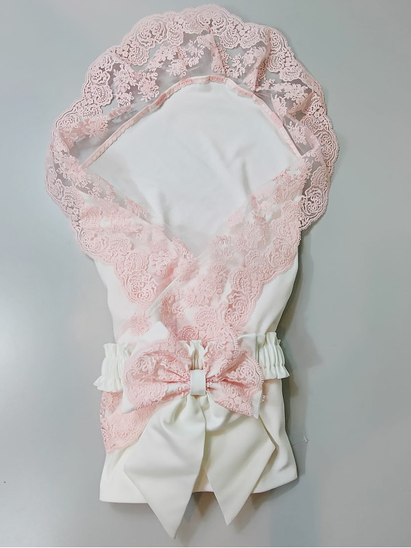 Плед Марин Блю с поясом молочный-розовый