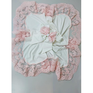 Плед Марин Блю с поясом молочный-розовый