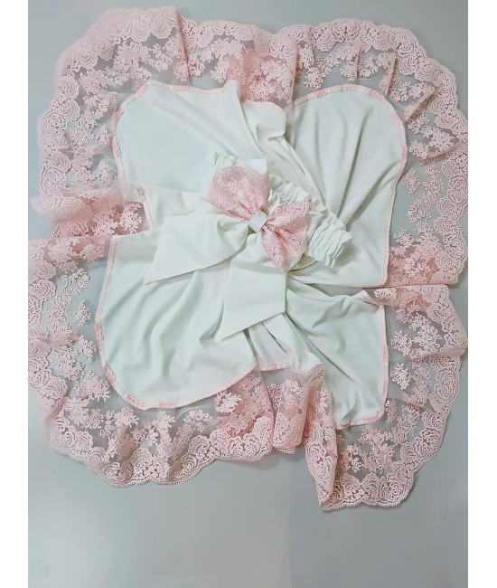 Плед Марин Блю с поясом молочный-розовый