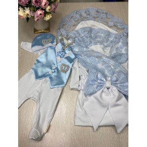 Летний комплект на выписку Марин Блю Джентльмен голубой