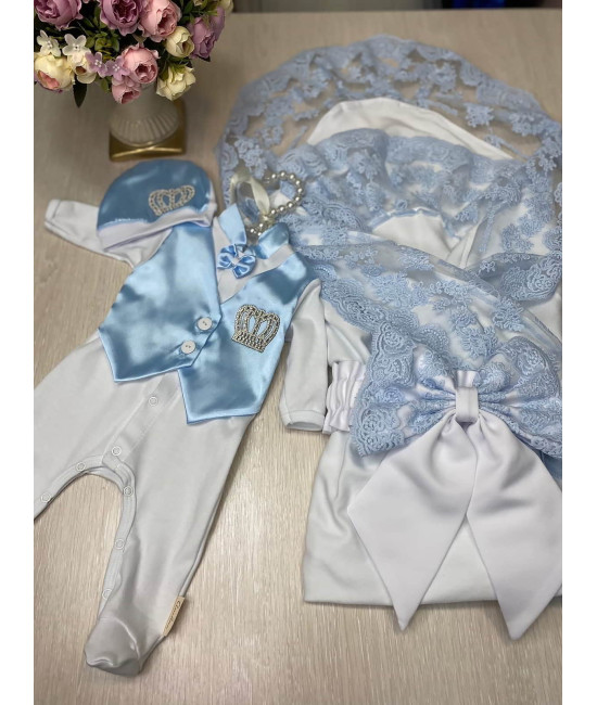 Летний комплект на выписку Марин Блю Джентльмен голубой