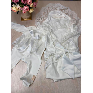 Летний комплект на выписку Марин Блю Кокетка молочный