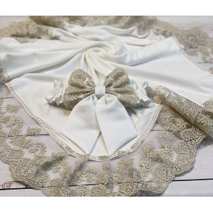 Плед Марин Блю с поясом молочный-золото