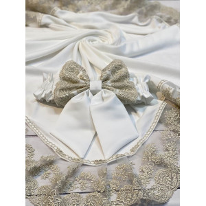 Плед Марин Блю с поясом молочный-золото