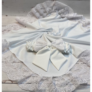 Плед Марин Блю с поясом молочный