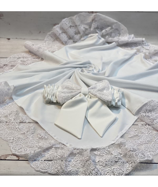 Плед Марин Блю с поясом молочный