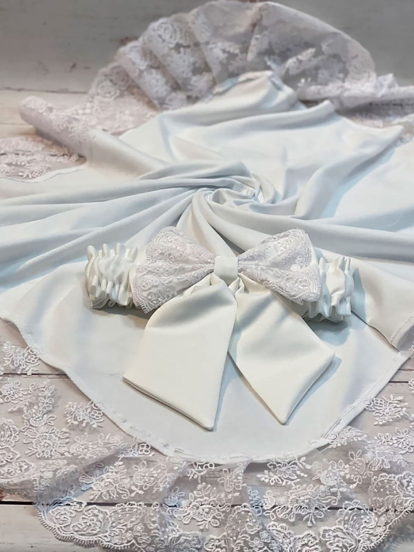 Плед Марин Блю с поясом молочный