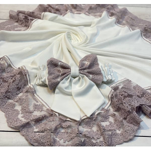 Плед Марин Блю с поясом молочный-лиловый