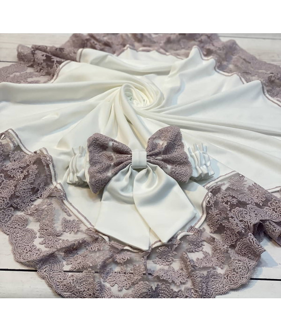 Плед Марин Блю с поясом молочный-лиловый