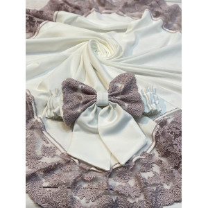 Плед Марин Блю с поясом молочный-лиловый