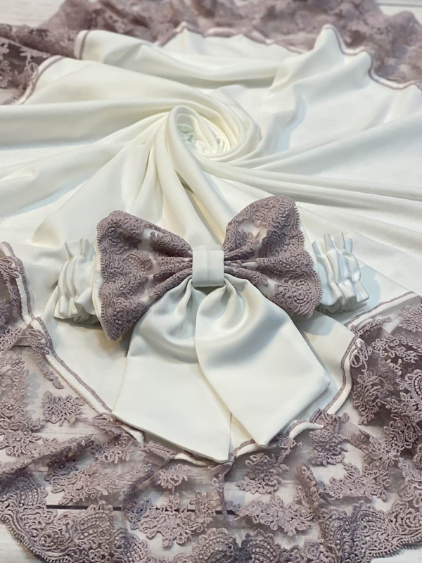 Плед Марин Блю с поясом молочный-лиловый