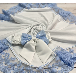 Плед Марин Блю с поясом белый-голубой