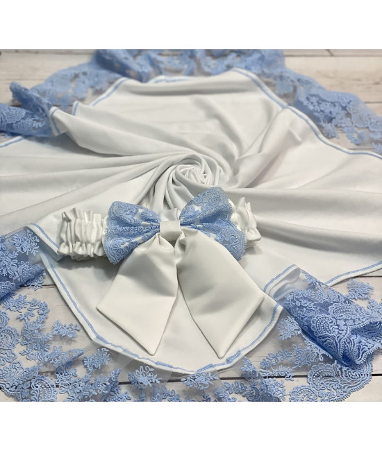 Плед Марин Блю с поясом белый-голубой