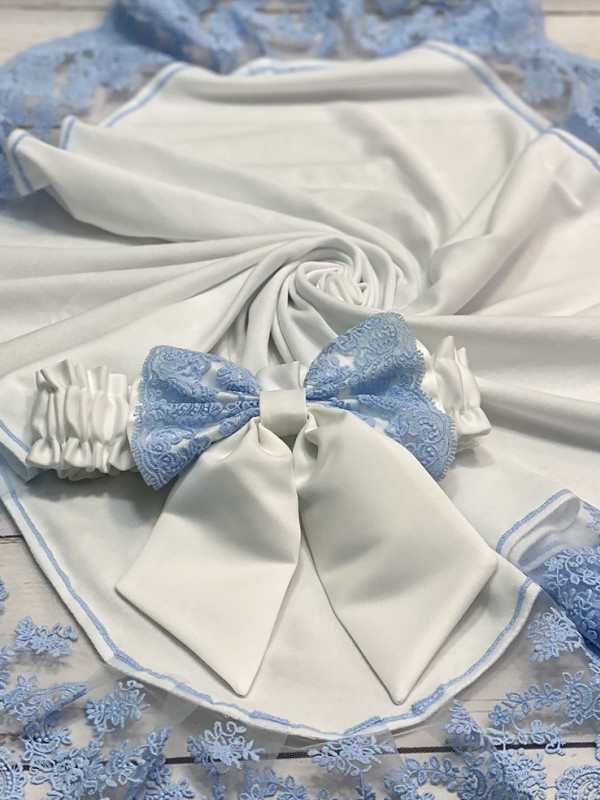 Плед Марин Блю с поясом белый-голубой