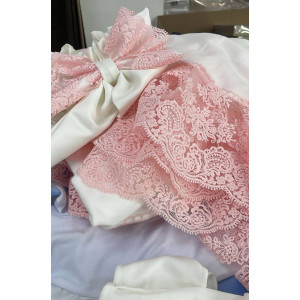 Плед Марин Блю с поясом молочный-розовый