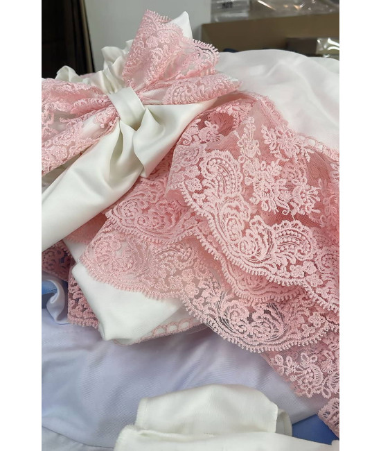 Плед Марин Блю с поясом молочный-розовый