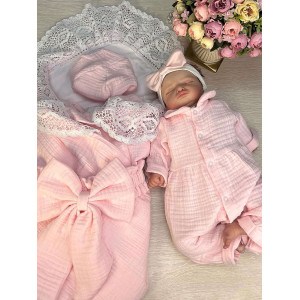 Летний комплект на выписку Мару розовый