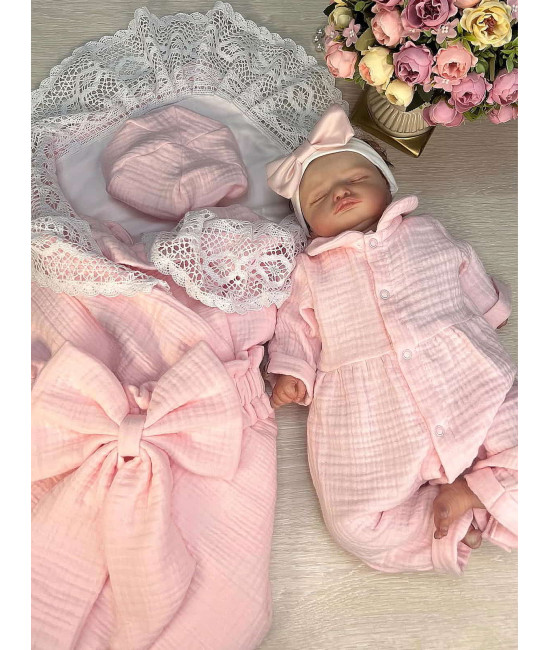 Летний комплект на выписку Мару розовый