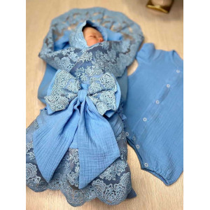 Летний комплект на выписку Амаль голубой