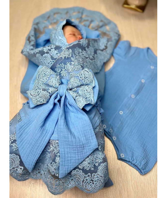 Летний комплект на выписку Амаль голубой