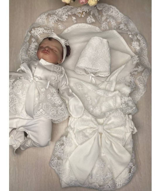 Летний комплект на выписку Амаль Кокетка молочный