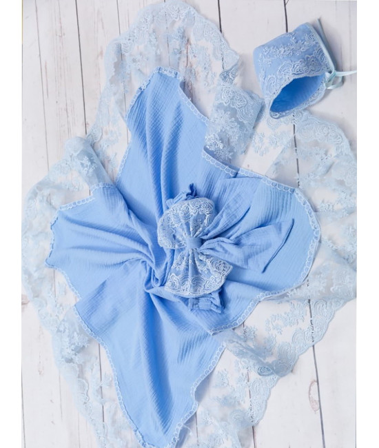 Летний плед на выписку Амаль голубой