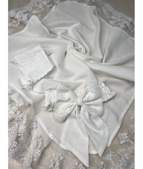 Летний плед на выписку Амаль молочный