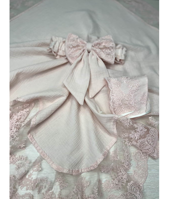 Летний плед на выписку Амаль персиковый