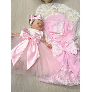 Летний комплект на выписку Амаль розовый