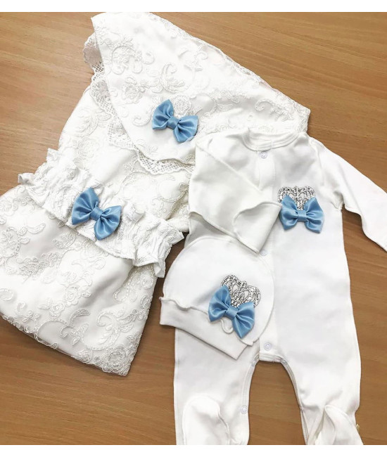 Летний комплект на выписку Цветочная фея голубой