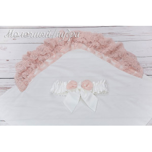 Летний вязаный комплект на выписку Рис кокетка пудра