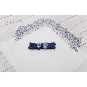 Уголок на выписку с поясом Цветочки синий