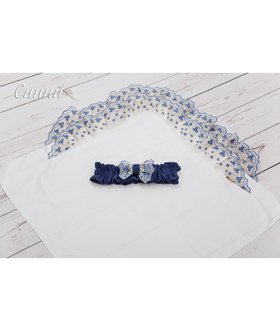 Уголок на выписку с поясом Цветочки синий