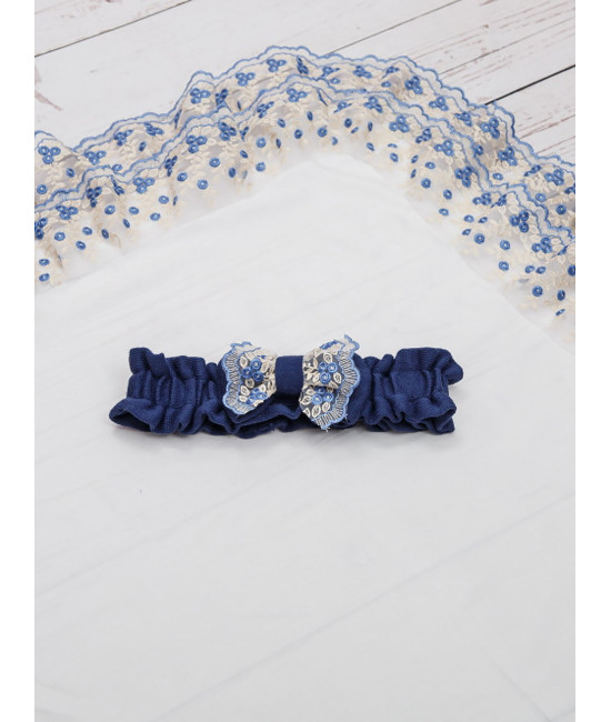 Уголок на выписку с поясом Цветочки синий