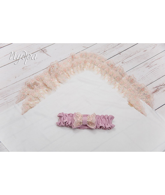 Уголок на выписку с поясом Цветочки пудра