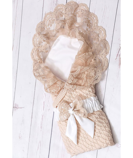 Летний вязаный плед Аран коса крем