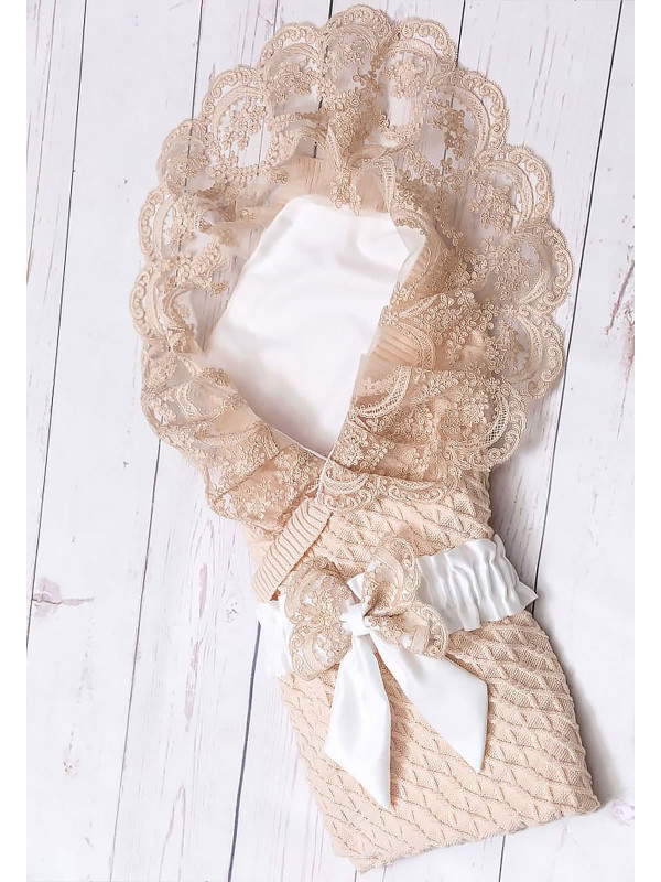 Летний вязаный плед Аран коса крем