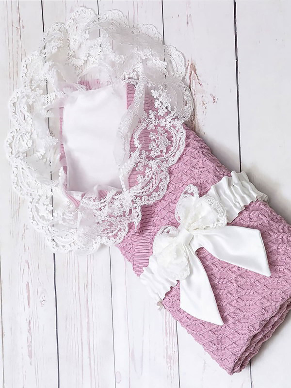 Летний вязаный плед Аран коса пудра