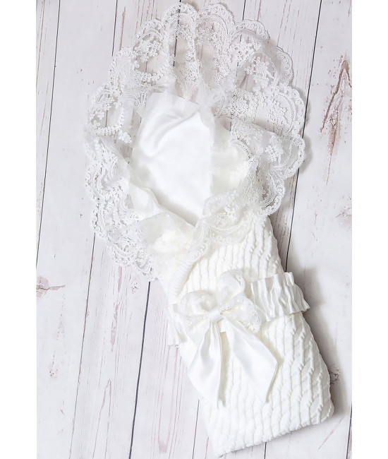 Летний вязаный плед Аран коса белый