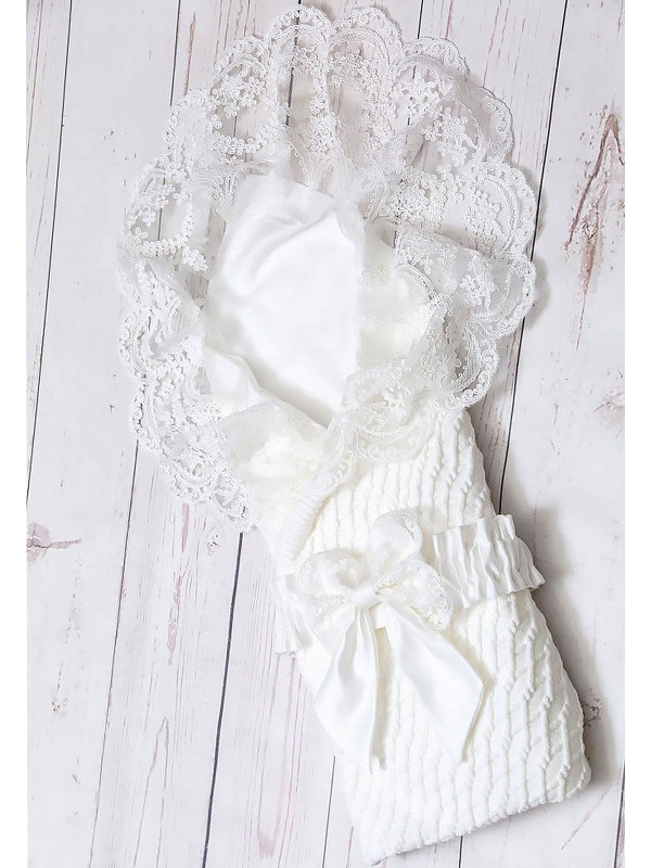 Летний вязаный плед Аран коса белый