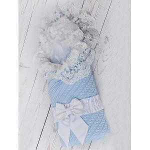 Вязаный конверт на выписку Коса Лайт голубой