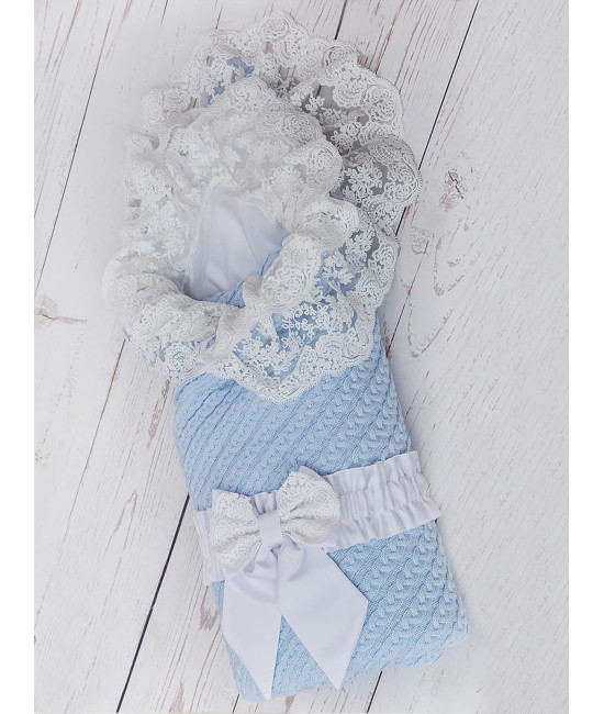 Вязаный конверт на выписку Коса Лайт голубой