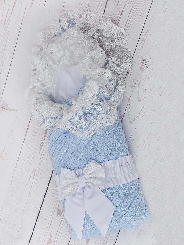 Вязаный конверт Коса Лайт голубой