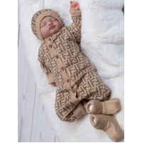 Вязаный комбинезон шапочка пинетки Фиеста какао Вязаный комбинезон шапочка пинетки Фиеста какао