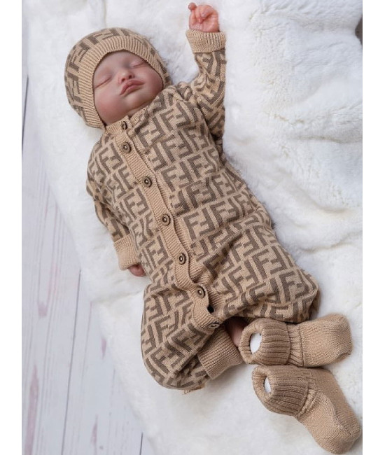 Вязаный комбинезон шапочка пинетки Фиеста какао