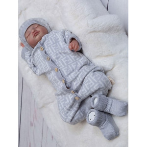 Вязаный комбинезон шапочка пинетки Фиеста серый