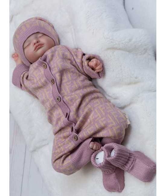 Вязаный комбинезон шапочка пинетки Фиеста пудра